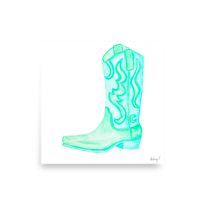 Print | Watercolor Mint Turquoise Cowboy Boot