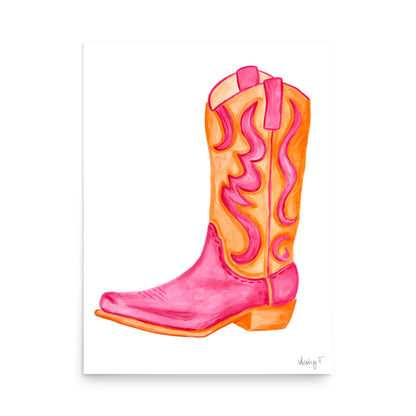 Print | Hot Pink & Orange Cowboy Boot Watercolor |Various Sizes