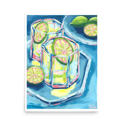 “Margarita Night” | Blue, Pink, & Green | Abstract Acrylic Cocktail Arr Print 18″×24″