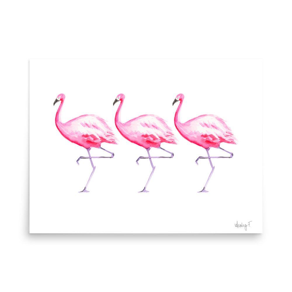 Hot Pink Flamingo Trio Watercolor Print | Various Sizes 18×24