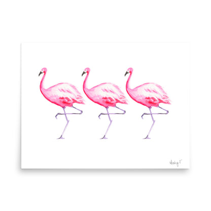 Hot Pink Flamingo Trio Watercolor Print | Various Sizes 18×24