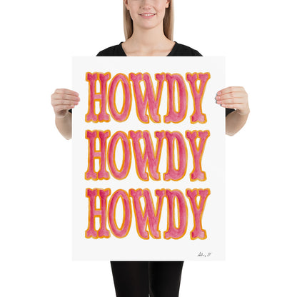 Print | Triple Hot Pink Howdy | Western Watercolor Painting | Southern Decor | Rustic Decor | Cowgirl Art |  Cowboys | Various Sizes