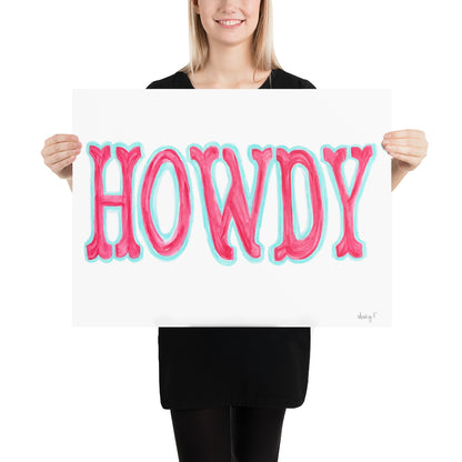Print | Hot Pink Blue Howdy Western Watercolor | Various Sizes