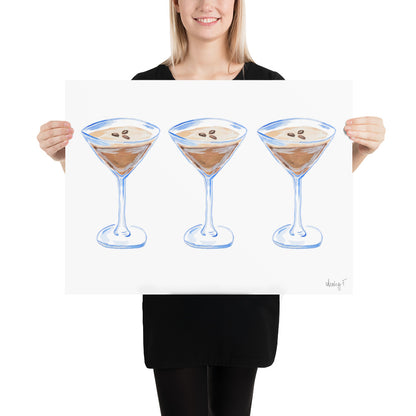 Print | Watercolor Espresso Martini Trio Painting | Bar Cart Decor | Cocktail Art Poster