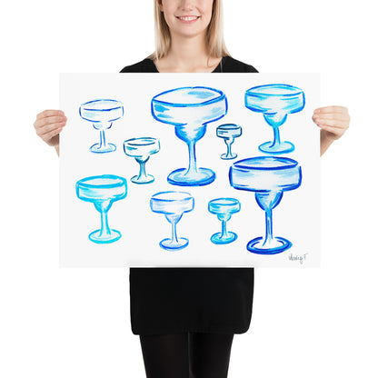 Print | Watercolor Blue Margarita Glasses 18″×24″