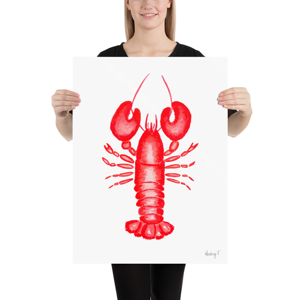 Print | Red Lobster Watercolor | Coastal Nautical Ocean Decor Wall Art | New England Nantucket Capecod