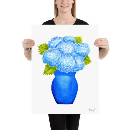 Print | Blue Hydrangea Blooms in Blue Vase | Various Sizes