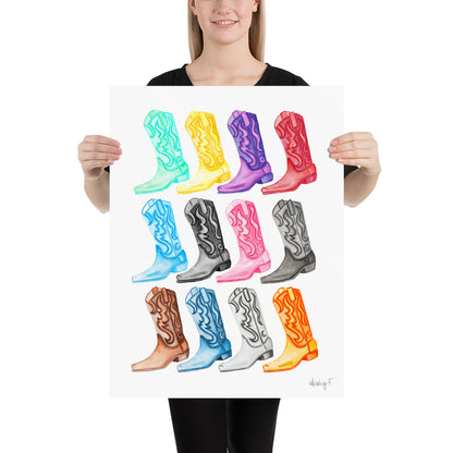 Print | Watercolor 12 Cowboy Boots 18″×24″