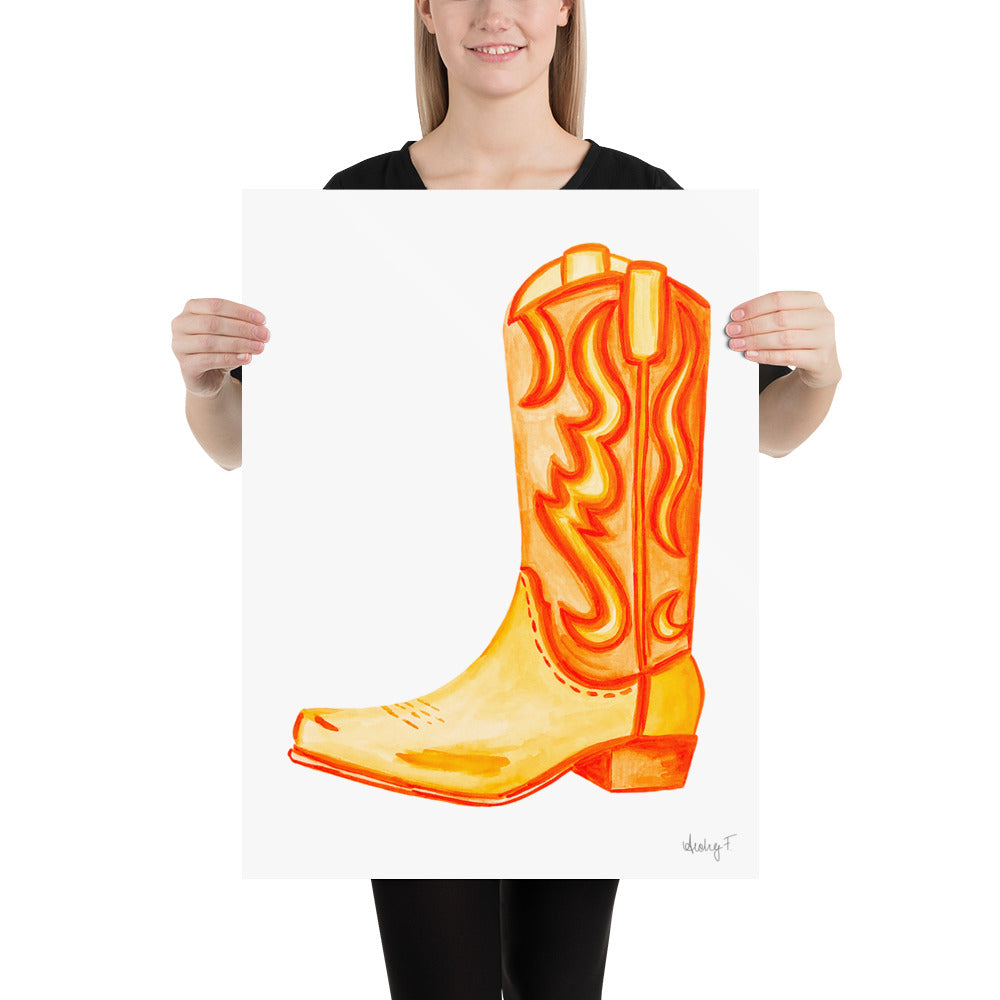 Print | Watercolor Orange Cowboy Boot 18″×24″