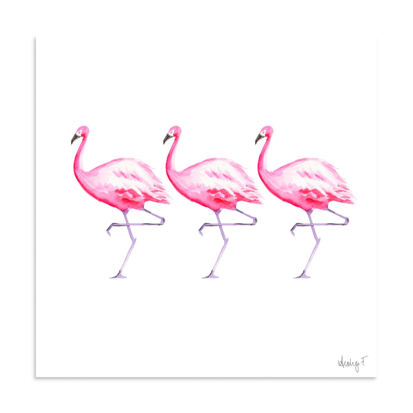 Hot Pink Flamingo Trio Watercolor Print | Various Sizes 20″×20″