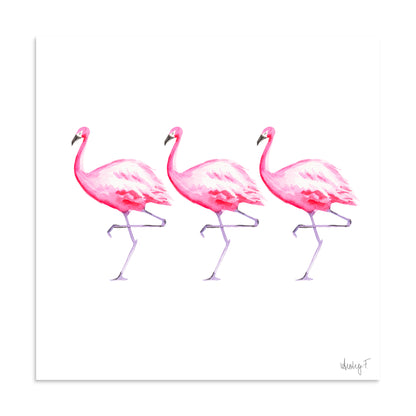 Hot Pink Flamingo Trio Watercolor Print | Various Sizes 20″×20″