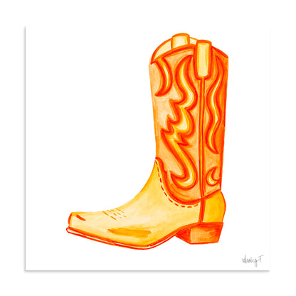 Print | Watercolor Orange Cowboy Boot 20″×20″