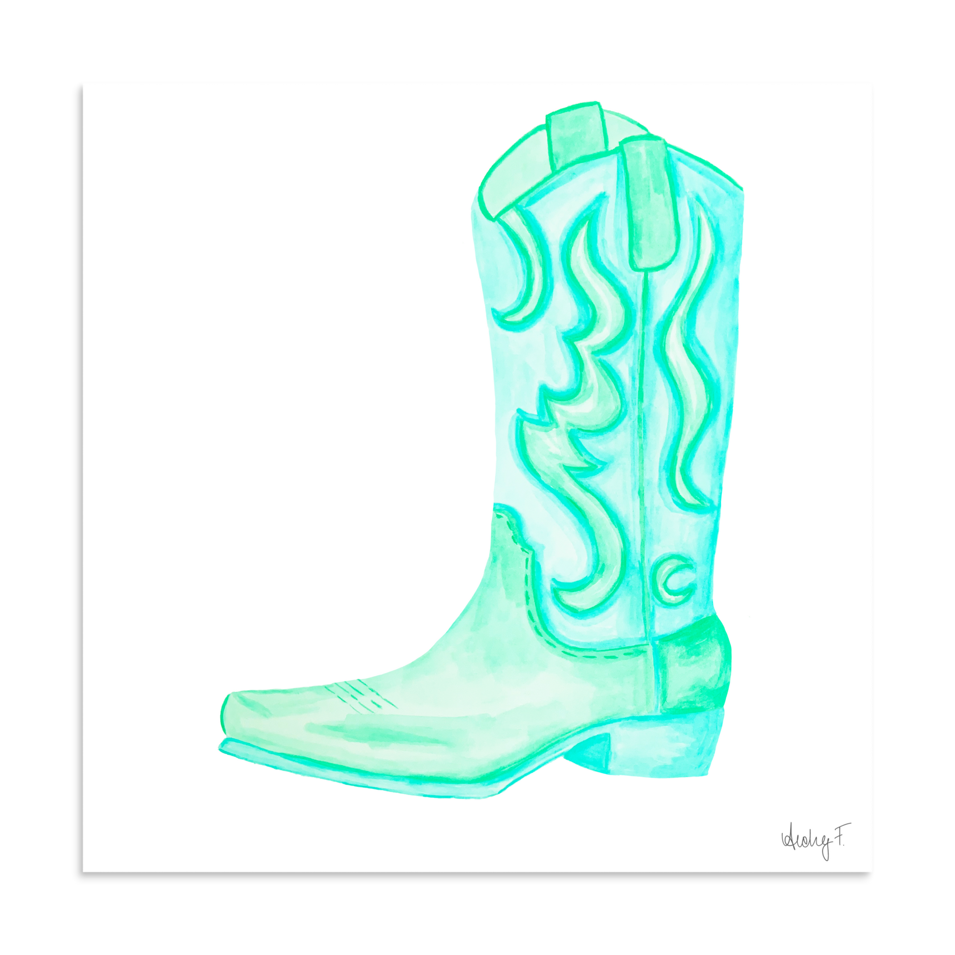 Print | Watercolor Mint Turquoise Cowboy Boot