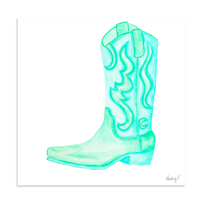 Print | Watercolor Mint Turquoise Cowboy Boot