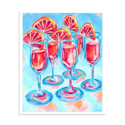 Pink Blood Orange Mimosas Blue Champagne Flutes Abstract Acrylic Print 20″×24″