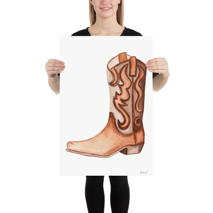 Print | Brown Tonal Watercolor Cowboy Boot | Rustic Decor | Western Art | Southern 20×30