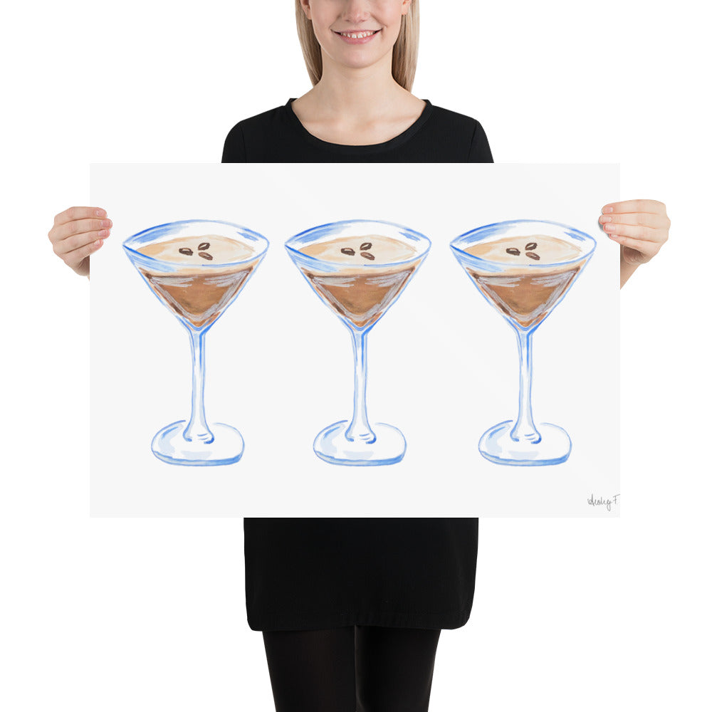 Print | Watercolor Espresso Martini Trio Painting | Bar Cart Decor | Cocktail Art Poster