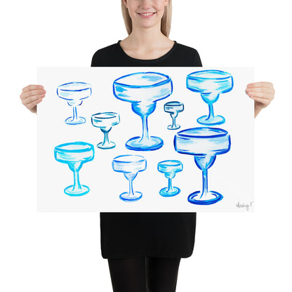 Print | Watercolor Blue Margarita Glasses 20″×30″