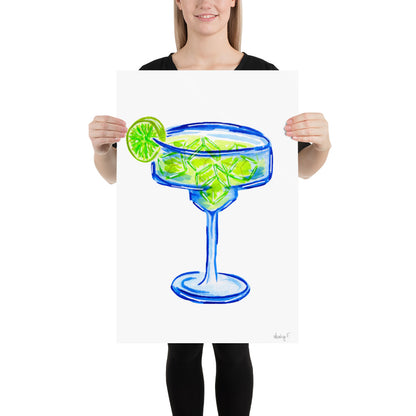 Print | Bright Blue Tequila Margarita Watercolor | Blue Green | Bar Cart Cocktail Kitchen Art Wall Decor | Coastal Cowgirl | Dorm Preppy