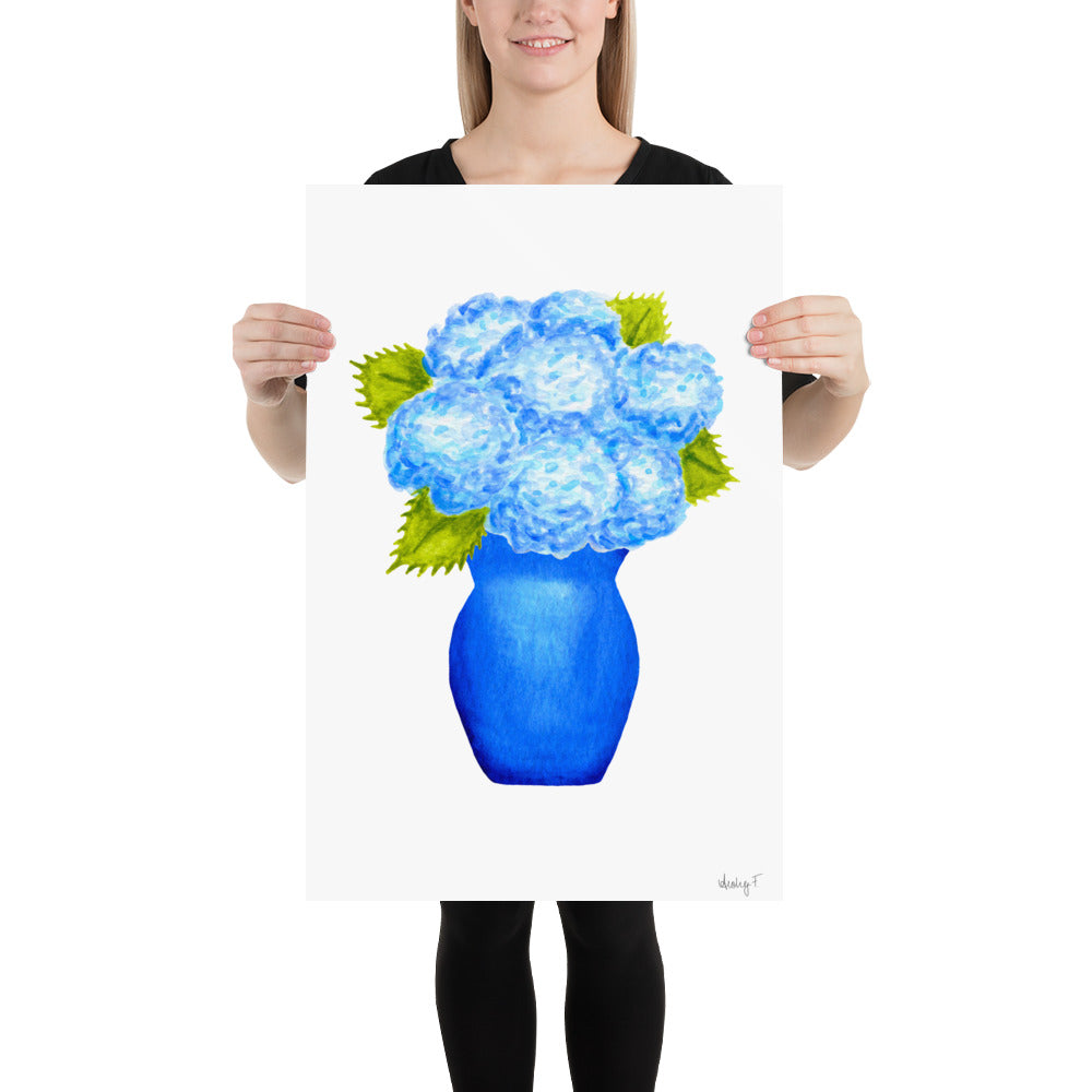 Print | Blue Hydrangea Blooms in Blue Vase | Various Sizes