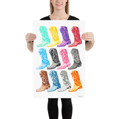 Print | Watercolor 12 Cowboy Boots 20″×30″