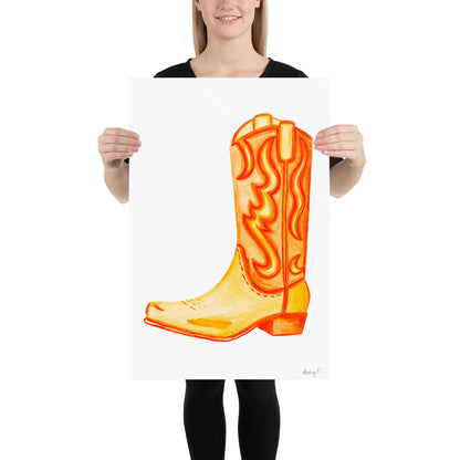 Print | Watercolor Orange Cowboy Boot 20″×30″