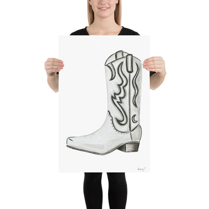 Print | Watercolor White & Gray Cowboy Boot 20″×30″