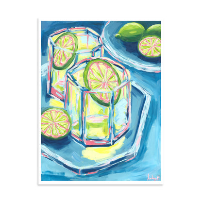 “Margarita Night” | Blue, Pink, & Green | Abstract Acrylic Cocktail Arr Print 24″×32″