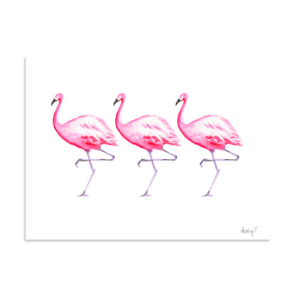 Hot Pink Flamingo Trio Watercolor Print | Various Sizes 24×32