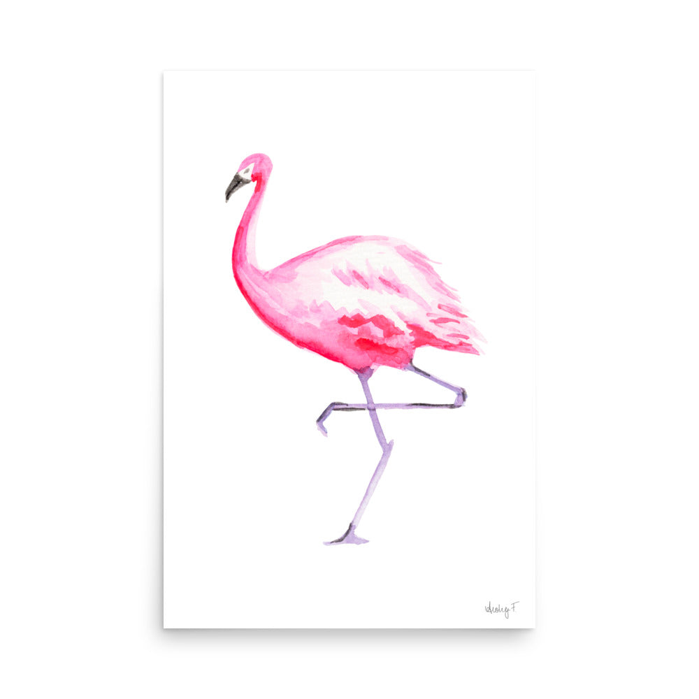 Hot Pink Flamingo Watercolor Print | Various Sizes 24″×36″