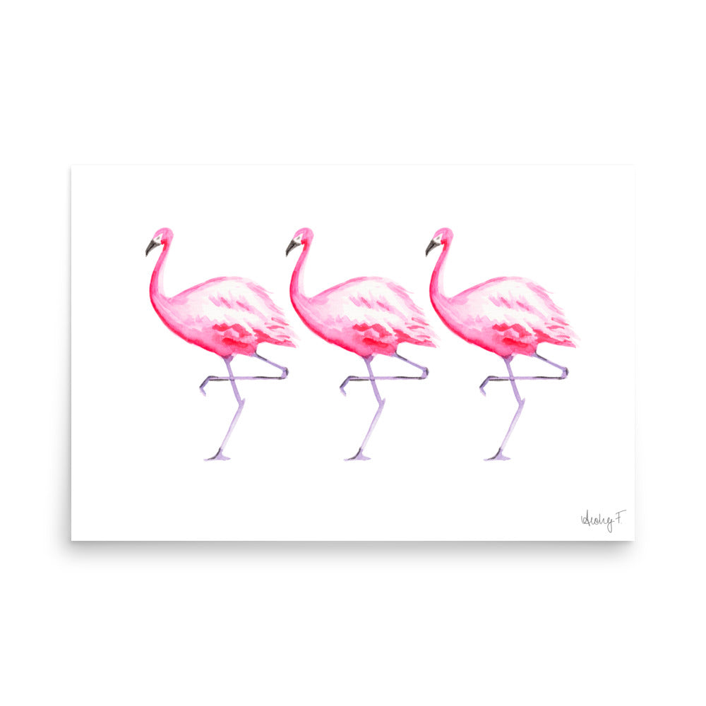 Hot Pink Flamingo Trio Watercolor Print | Various Sizes 24″×36″