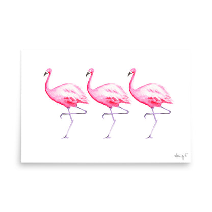 Hot Pink Flamingo Trio Watercolor Print | Various Sizes 24″×36″