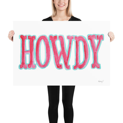 Print | Hot Pink Blue Howdy Western Watercolor | Various Sizes