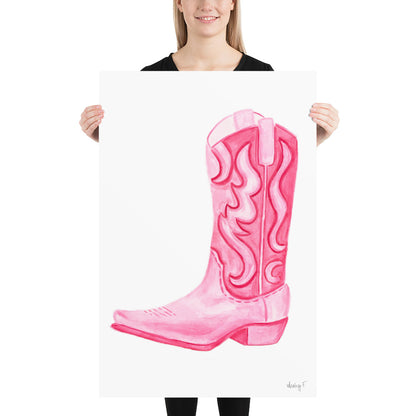 Print | Hot Pink Cowboy Boot Watercolor | Various Sizes