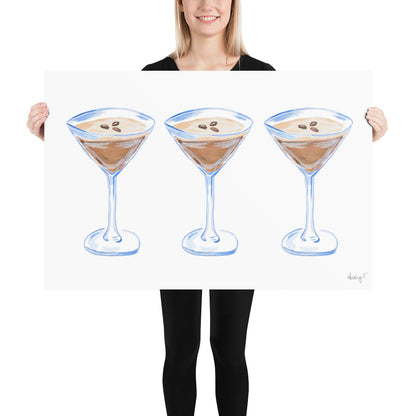 Print | Watercolor Espresso Martini Trio Painting | Bar Cart Decor | Cocktail Art Poster