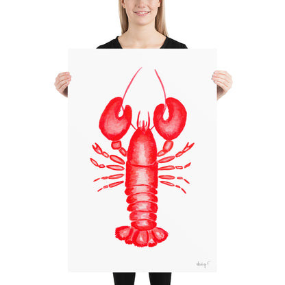 Print | Red Lobster Watercolor | Coastal Nautical Ocean Decor Wall Art | New England Nantucket Capecod