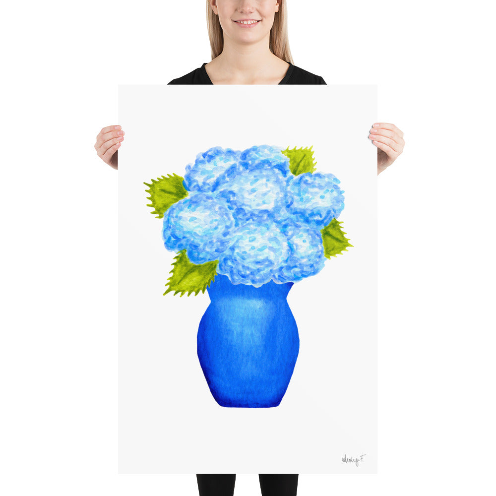 Print | Blue Hydrangea Blooms in Blue Vase | Various Sizes