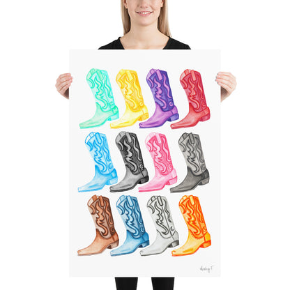 Print | Watercolor 12 Cowboy Boots 24″×36″