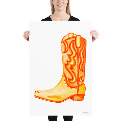 Print | Watercolor Orange Cowboy Boot 24″×36″