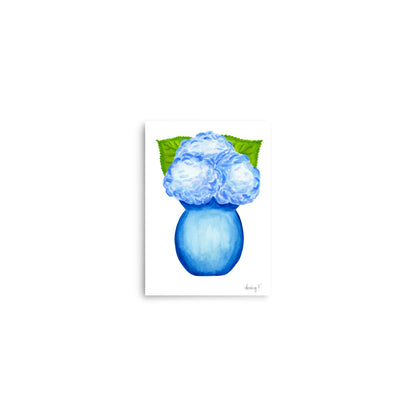 Bunch of Blue Hydrangeas Blue Vase Watercolor Print | Various Sizes 5″×7″