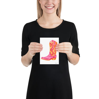 Print | Hot Pink & Orange Cowboy Boot Watercolor |Various Sizes