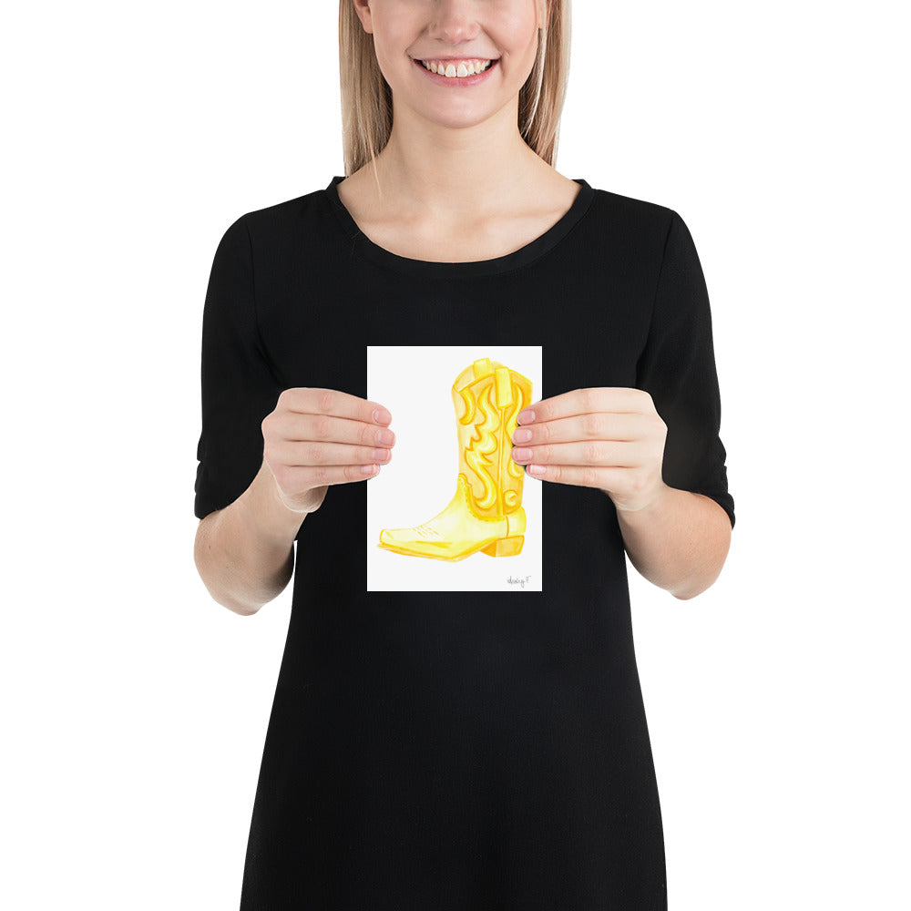 Print | Yellow Watercolor Cowboy Boot | Southern Preppy Decor | Coastal Cowgirl | Rustic Western Art 5″×7″