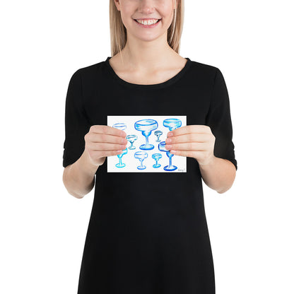 Print | Watercolor Blue Margarita Glasses 5″×7″