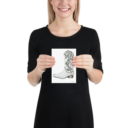 Print | Watercolor White & Gray Cowboy Boot 5″×7″