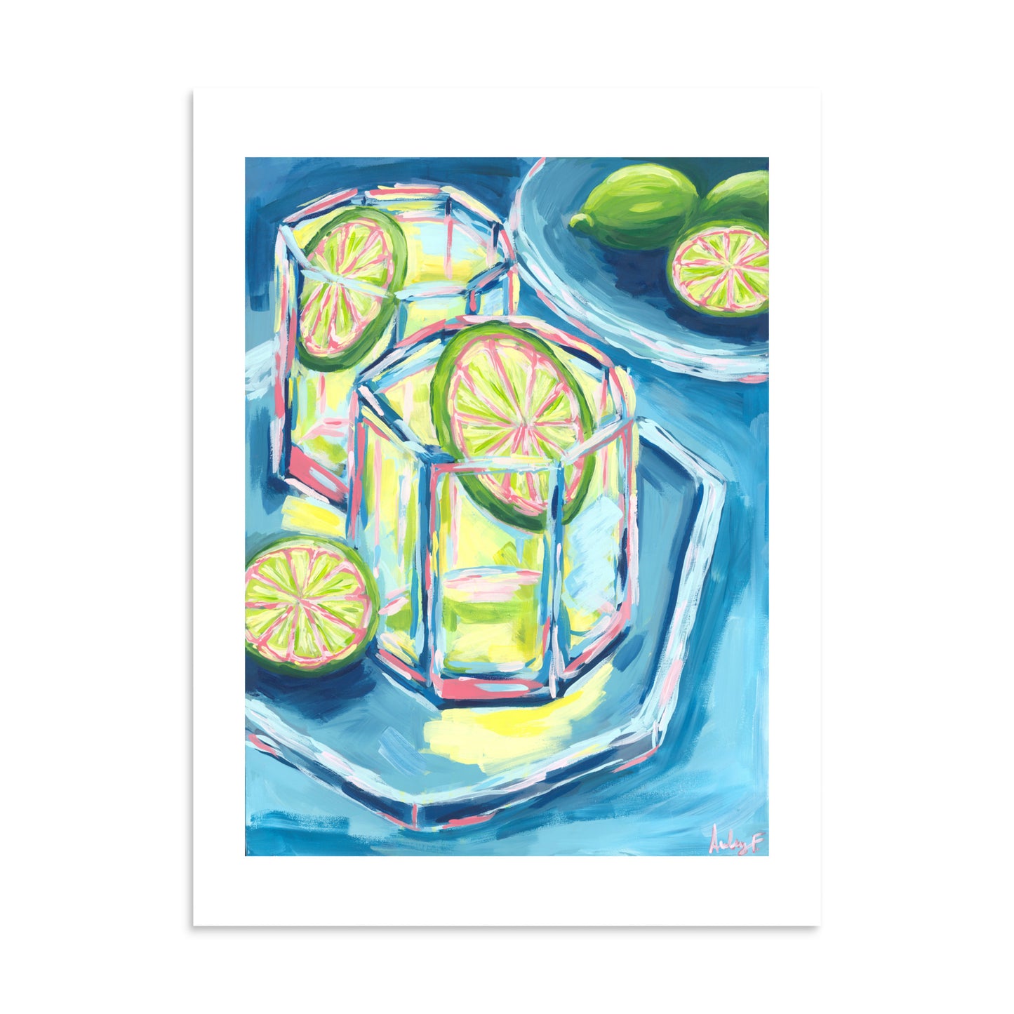 “Margarita Night” | Blue, Pink, & Green | Abstract Acrylic Cocktail Arr Print 6″×8″