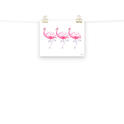 Hot Pink Flamingo Trio Watercolor Print | Various Sizes 8″×10″
