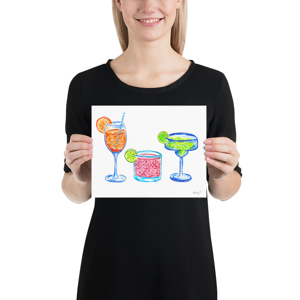 Print | Bright Cocktail Trio Aperol Spritz Margarita Paloma Watercolor | Various Sizes