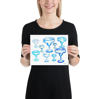 Print | Watercolor Blue Margarita Glasses 8″×10″