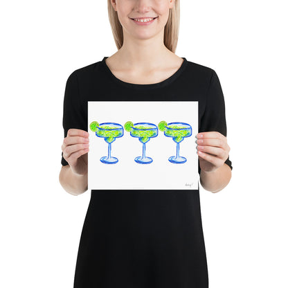 Print | Bright Blue Tequila Margarita Watercolor Trio| Blue Green | Bar Cart Cocktail Kitchen Art Wall Decor | Coastal Cowgirl | Dorm Preppy