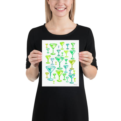 Print | Green Monochromatic Martini Glasses Watercolor | Dirty Espresso Martini | Cocktail Bar Cart Kitchen Wall Art Decor | Preppy | Coastal Cowgirl 8″×10″